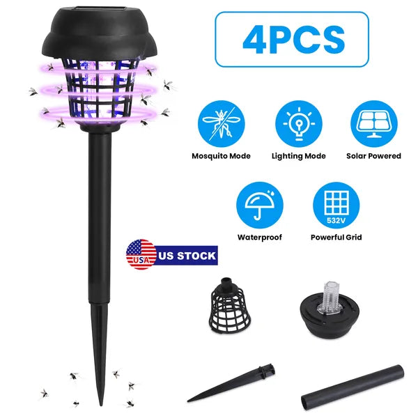 Waterproof UV Light  4 Pack Solar Powered Mosquito Zapper Outdoor Insect Killer